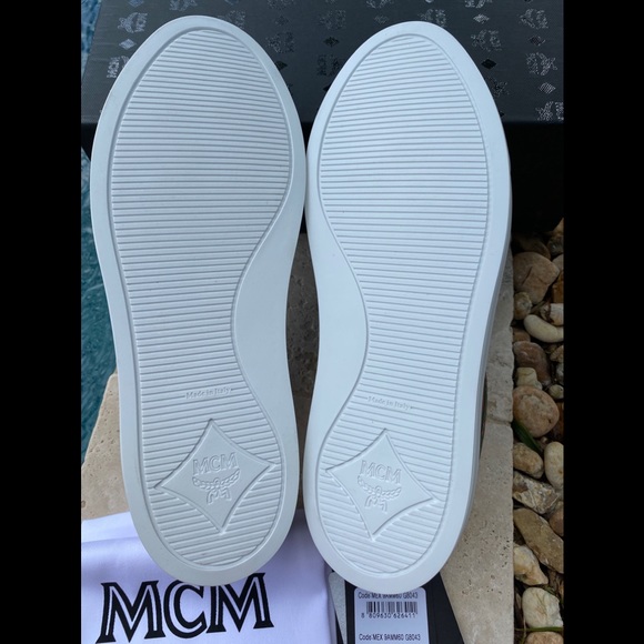 MCM Moss Green Visetos Leather Men's Sneakers - Picture 8 of 9